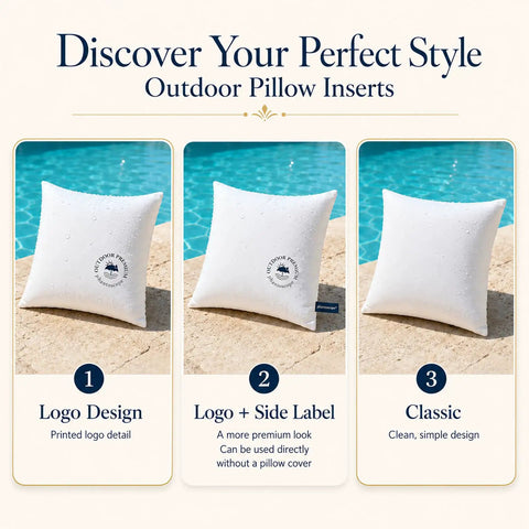 Outdoor Pillow Inserts 18x18 Pack Of 4 Waterproof Cushions For Patio And Porch Furniture in three style options by a poolside.