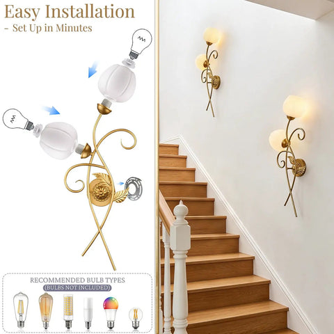 Gold Wall Sconces Set Of Two With Thick Clear Glass Shades Modern Black And Brass Vanity Lights for staircase installation