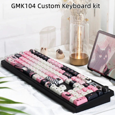 Next Level Full Size Mechanical Keyboard Barebones Kit Decked Out With Smart Screen And Volume Knob Hot Swappable Gasket Mount Tri Mode Wireless Qmk Via Programmable Legit Smooth Rgb Backlit Board Black with colorful keycaps.