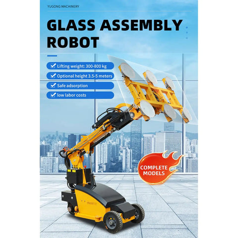 Rock Solid Heavy Duty Mobile Vacuum Glass Lifter With Hydraulic Suction Cups For No Sweat Marble Granite And Glass Panel Handling On The Most Demanding Construction Job Sites, shown lifting glass panels.