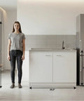 Utility Sink Base Cabinet With Integrated Stainless Steel Countertop Freestanding Cabinet With Double Doors And Built In Sink