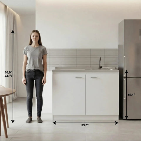 Utility Sink Base Cabinet With Integrated Stainless Steel Countertop Freestanding Cabinet With Double Doors And Built In Sink