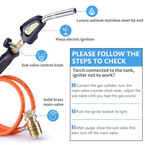 Diagram of Pro Grade Propane Torch Hose Kit With 3.6 Foot Hose, MAP Gas Torch Kit With Trigger Start And Adjustable Heat Up To 3600F