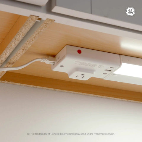 Led Under-Cabinet Light Fixture 1000 Lumen Daylight Plug-In, mounted under a cabinet, showcasing the slim profile and plug-in design.