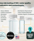 Top Tier Home Water Test Kit For Well And City Tap Sources Checks One Hundred Sixteen Parameters, including lab bottles for water testing.