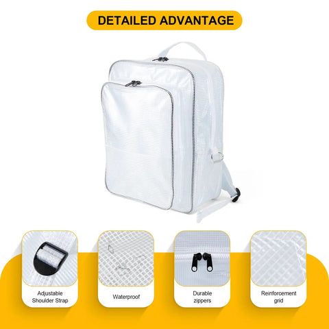 Top Notch Transparent Cleanroom Engineer Tool Backpack With 20 Liter Capacity and Crystal Clear Body showcasing adjustable straps and durable zippers.
