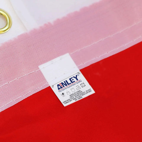 Detail of Patriotic 3 By 6 Feet Pleated Fan US Flag Half Fan Banner with canvas header and brass grommets, tag visible