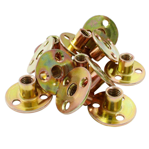 12 Pack 3/8-16 Carbon Steel T Nuts With Round Base Plate Flange Insert And Female Thread For Furniture Hardware Mounting