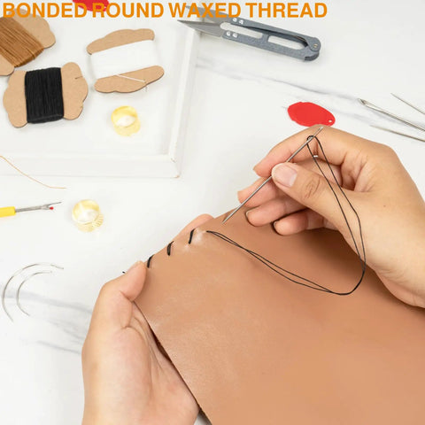 Upholstery Repair Kit With Bonded Waxed Round Thread, Pro Grade Heavy Duty Sewing Needles, Leather Sewing Set For Hand Stitching