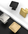 Champagne Bronze Square Kitchen Cabinet Knobs 10 Pack With Single Hole Drawer Pulls For Cabinets And Bathrooms Durable Zinc Alloy Hardware Easy Install Modern Square Design, square knobs in gold, black, and silver finishes