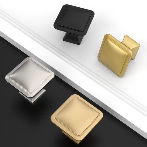 Champagne Bronze Square Kitchen Cabinet Knobs 10 Pack With Single Hole Drawer Pulls For Cabinets And Bathrooms Durable Zinc Alloy Hardware Easy Install Modern Square Design, square knobs in gold, black, and silver finishes