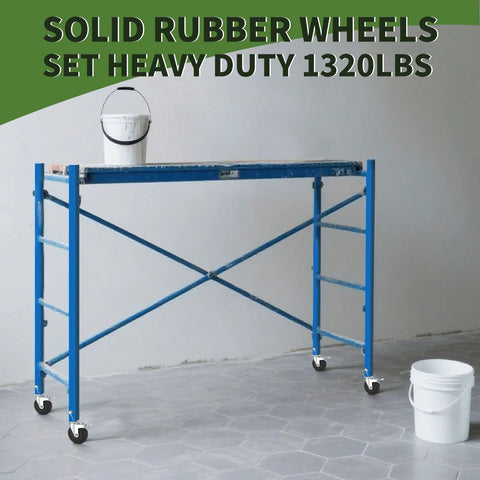 Five Inch Scaffolding Wheels Set Of Four With Dual Locking Brakes And Square Stem For Scaffolding Heavy Duty Steel Caster Wheels 440 Lbs Capacity Per Wheel Smooth Rolling And Secure Locking For Stable Construction
