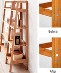 Before and after of shelving unit showing white dome caps for M4 screws, enhancing look and concealing fasteners.