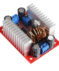 Heavy Duty DC Step Up Boost Converter Pair With No Hassle Voltage Tuning And Twin Heatsinks, showing dual heatsinks and circuit board.