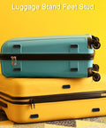 Two suitcases stacked on each other with luggage stand feet, showcasing 4 Pack Luggage Replacement Pads With Plastic Stand Feet For Suitcase And Travel Gear Bottom Side Accessories Includes Self Tapping Screws Black 42x19x13mm