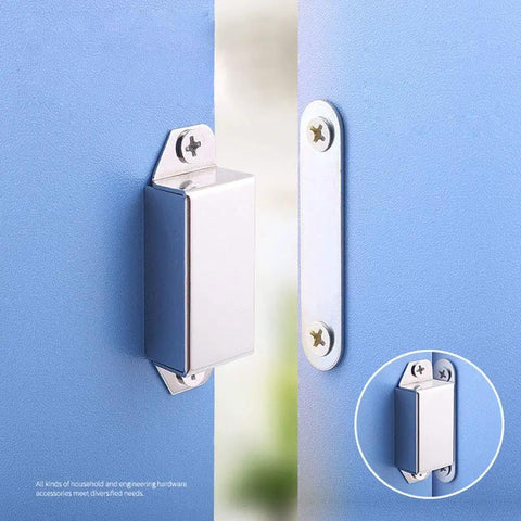 Mini Magnetic Cabinet And Door Latch Closures Pack Of 4 With 5 Lb Magnets, Stainless Steel Construction, installed on cabinet