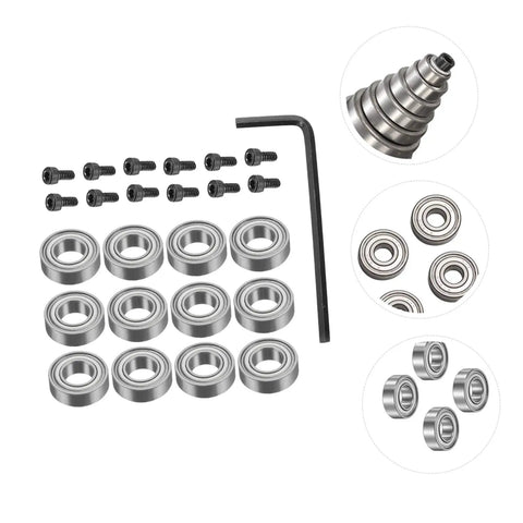 Top Mounted Router Bit Bearings Accessory Kit With Ball Bearing Guide For High Performance Water Resistant Design Repair And Upgrade Of Router Bits Replacement Bearings Set For Smooth Durable Cuts, showing bearings, screws, and hex key