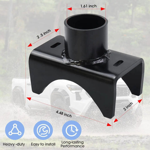 Bottle Jack Adapter And Axle Saddle For 2 3 4 Inch Round Axles And 2 Inch Square Tubes with dimensions and black finish
