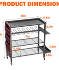 All In One Power Tool Organizer Cart With 4 Tier And Rolling Wheels, Heavy Duty Tool Storage Stand With Side Pockets And Drill Holder Layer, Garage Floor Organizer dimensions
