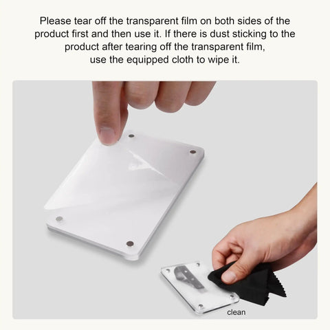Peeling film off Clear Acrylic Sun Visor Photo Holder Clip For Cars Universal Magnetic Photo Clip for easy cleaning