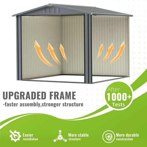 8x8 Ft Outdoor Storage Shed With Upgraded Metal Frame And Lockable Doors Weatherproof Garden Tool Shed for Backyard