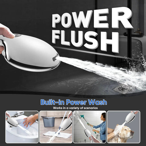 9 Function Shower Head With Built In Power Spray And Water Saving 1.8 GPM On Off Toggle 1 Click Pause showcasing power flush