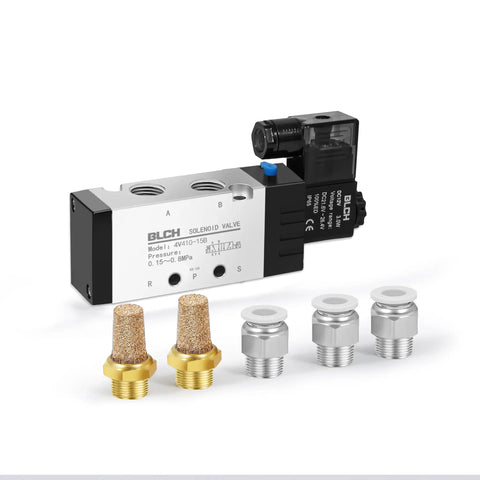 Beefy Rugged Heavy Duty 4V410-15 DC12V Pneumatic Solenoid Valve, 2 Position 5 Way Pilot Operated, With Junction Box, Half Inch NPT Ports