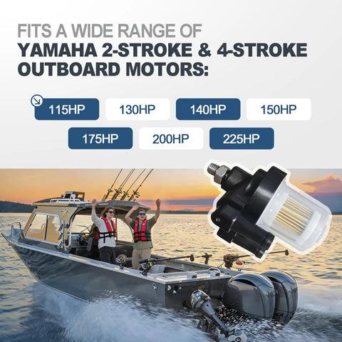 Fuel Filter Assembly Replacement For Yamaha Outboard Motors Heavy Duty Fits 115HP 130HP 140HP 150HP 175HP 200HP 225HP Two Stroke And Four Stroke Fits Five Sixteenths Inch Fuel Line And Eight Millimeter Nipple Barb Easy Install