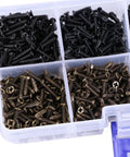 Top Shelf M2 Micro Screw Assortment With Cross Recessed Flat Head Tapping Fasteners In Black Oxide And Bronze offering 1600 pieces in a divided box.