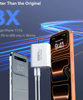40W USB C Charger Fast Power Block With Four Ports PD Power Delivery And QC 3.0 USB C And USB A Multi Port Wall Charger next to iPhones
