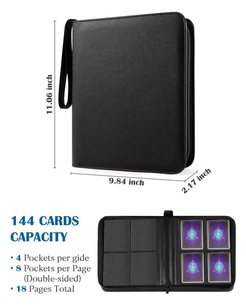 Top Loader Binder 4 Pocket For 144 Toploaders With Side Loading And Zipper Closure PU Leather Ringless 2x2 Card Binder