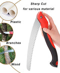 Badass Tough As Nails 10 Inch Folding Pruning Saw With SK5 Steel Blade Cuts 6 Inch Branches, showcasing sharp teeth for cutting