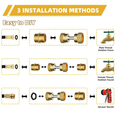 Swivel All Metal Garden Hose Adapter With Two Brass Adapters Three Quarter Inch Protector Heavy Duty Faucet Connector 360 Degree Swivel No Slip Diamond Embossed Brass Corrosion Resistant Built To Last installation methods for outdoor faucet and sprayer