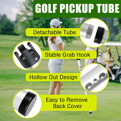40 Inch Golf Ball Retriever With Storage Bag And Detachable Picker Upper Tube, aluminum, showing detachable tube and grab hook.