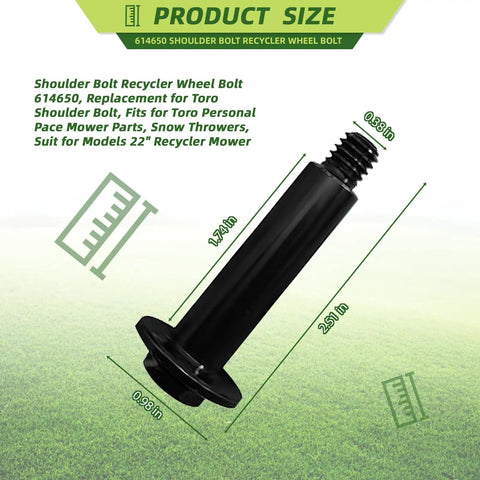 Shoulder Bolt For 22 Inch Personal Pace Mowers And Snow Throwers, Heavy Duty Zinc Plated, cylindrical shape with measurements