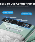 Countertop Ice Maker With Scoop, Basket And Handle, Portable Ice Machine That Cranks Out 9 Bullet Ice Cubes In Just 6 Minutes, Delivers Up To 26.5 Lbs Per Day, Two Ice Sizes For Home, Kitchen, Office Or Bar, Green showing easy-to-use control panel.