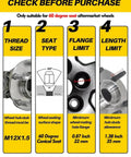 M12x1.5 Chrome Lug Nuts 20 Piece Set product dimensions and specifications guide, includes 60 degree conical seat and thread size details.