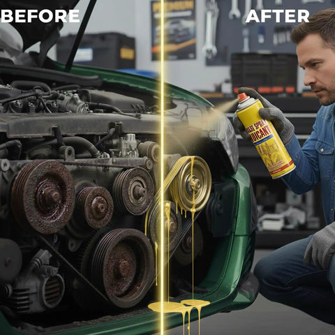 Six Point One Ounce Anti Rust Lubricant Spray And Rust Remover For Metal Multi Purpose Penetrating Oil Fast Acting Rust Dissolver For Vehicles Tools Chains Bolts And Hinges Three Pack; before after car engine belt rust removal