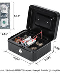 Open Metal Cash Box With Key Lock And Money Tray Portable Steel Safe For Home Office And Events Durable Black 7.87 By 6.30 By 3.35 Inches Four Pack