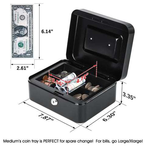 Open Metal Cash Box With Key Lock And Money Tray Portable Steel Safe For Home Office And Events Durable Black 7.87 By 6.30 By 3.35 Inches Four Pack