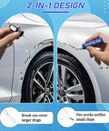 Car Scratch Repair Kit With 2 Pack Touch Up Paint Pens And Varnish Clear Coat For Chips And Rim Scuffs shown in use on vehicle