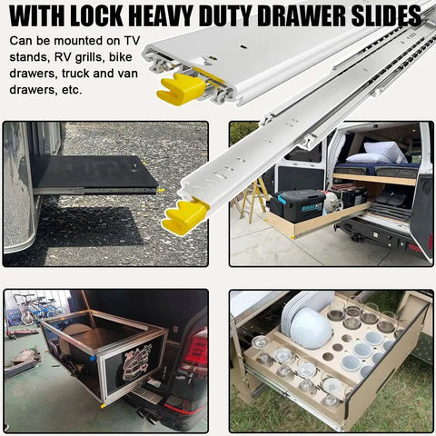 Beefy Heavy Duty 250 Lbs Drawer Slides With Full Extension 52 Inch Side Mount Rails for RV and garage storage