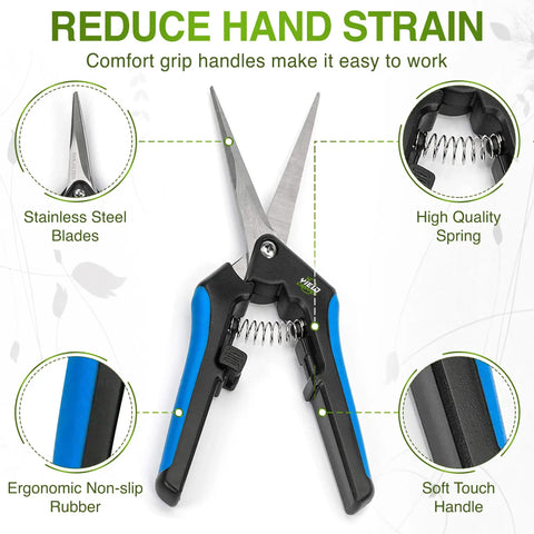 2 Pack Microtip Pruning Shears With Straight And Curved Blades For Flowers And Leaves Soft Grip Stainless Steel Pruners With Quick Release Spring Ergonomic Hand Fatigue Reducing Garden Shears For Indoor Growers with detailed features
