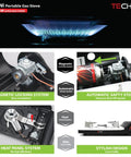 Agni Portable Butane Camp Stove With Auto Piezo Ignition, 2800 Kcal Hr Output 11500 BTU, showcasing components and features