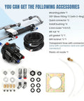 90HP Outboard Hydraulic Steering Kit accessories including pump, cylinder, 24ft hoses, installation hardware, and fittings.