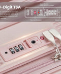 Close-up of TSA lock on All In One 3 Piece Luggage Set With 16 Inch Front Opening Carry On, Expandable PC Hardshell Suitcase