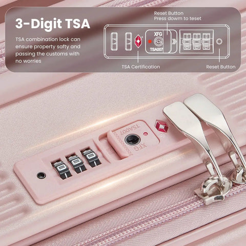 Close-up of TSA lock on All In One 3 Piece Luggage Set With 16 Inch Front Opening Carry On, Expandable PC Hardshell Suitcase
