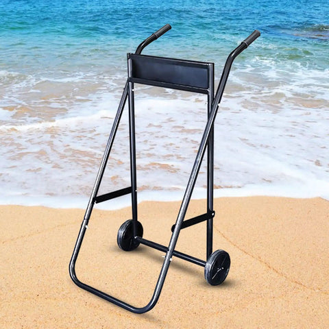 Heavy Duty Outboard Motor Stand Carrier Dolly For Boats And Inflatable Yachts, Steel Frame Trolley With Thick Pine Hanging Board