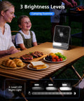 7 Inch Portable Desk Fan With 10000mAh Battery USB Rechargeable LED Light Display And Timer 4 Speed Settings at camping table