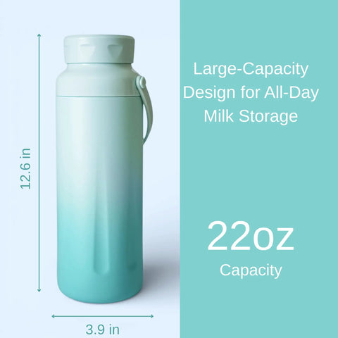 Portable 22oz Stainless Steel Breast Milk Cooler Bottle Keeps Pumped Stash Ice Cold For Up To Twenty Four Hours with large capacity design.